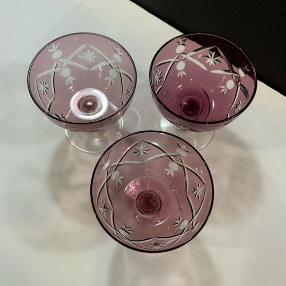 Sherbets Amethyst Purple Cut to Clear Set Lot 3 Glass Vintage - Picture 2 of 5